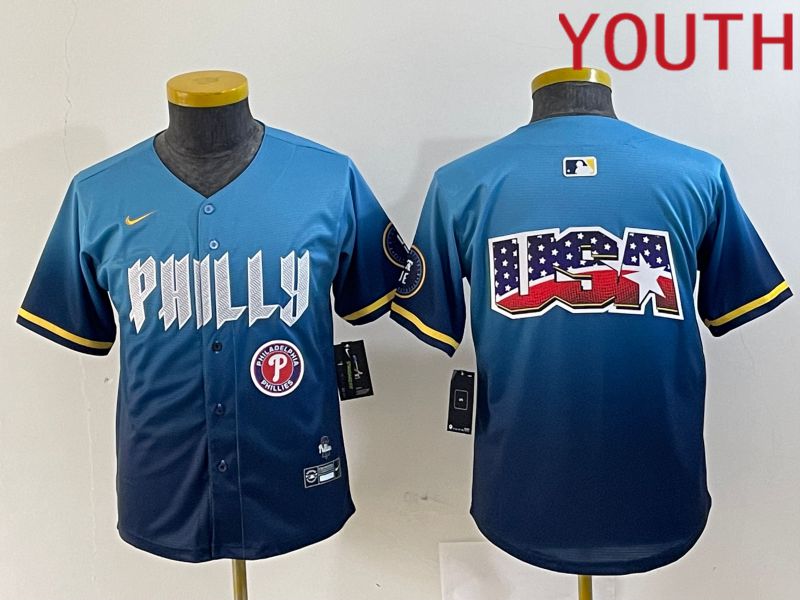 Youth Philadelphia Phillies Blank Blue City Edition Nike 2024 MLB Jersey style 6->women mlb jersey->Women Jersey
